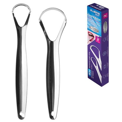 Скребок для языка из нержавеющей стали, КОМПЛЕКТ 2 шт. (большой и малый), с футляром, LAIMA DENT, 609409 - МСК «Форвард»