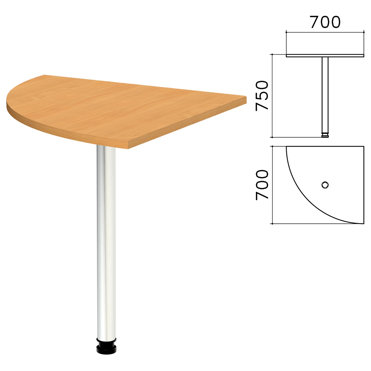 Стол приставной угловой "Монолит" 700х700х750мм, цвет бук (КОМПЛЕКТ)  980045