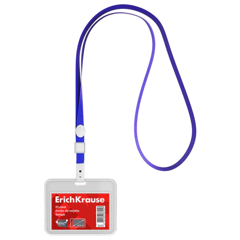 Бейдж горизонтальный ERICH KRAUSE (85х54 мм), корпус прозрачный, цвет ленты синий, 63725 239000 - МСК «Форвард»