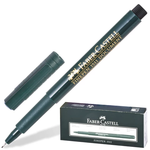 Ручка капиллярная (линер) FABER-CASTELL "Finepen 1511", ЧЕРНАЯ, корпус темно-зеленый, линия 0,4 мм, 151199 140995 - МСК «Форвард»