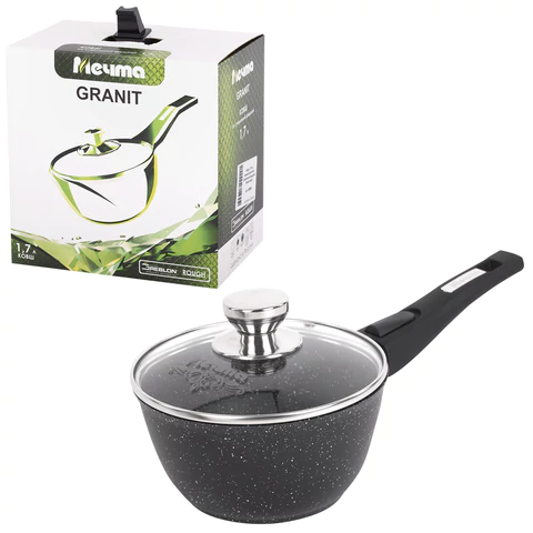 Ковш 1,7 л, съемная soft-touch ручка, жаропрочная стеклянная крышка, антипригарное покрытие, МЕЧТА "Гранит Black", 082802 700719 - МСК «Форвард»