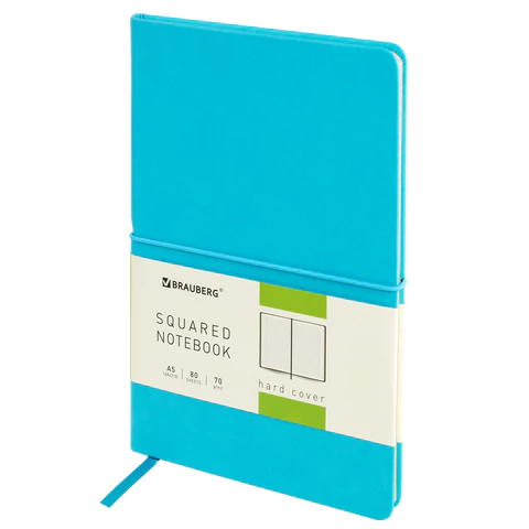 Блокнот А5 148x218мм, BRAUBERG Metropolis X, под кожу, 80л, резинка, клетка, бирюзовый, 111035