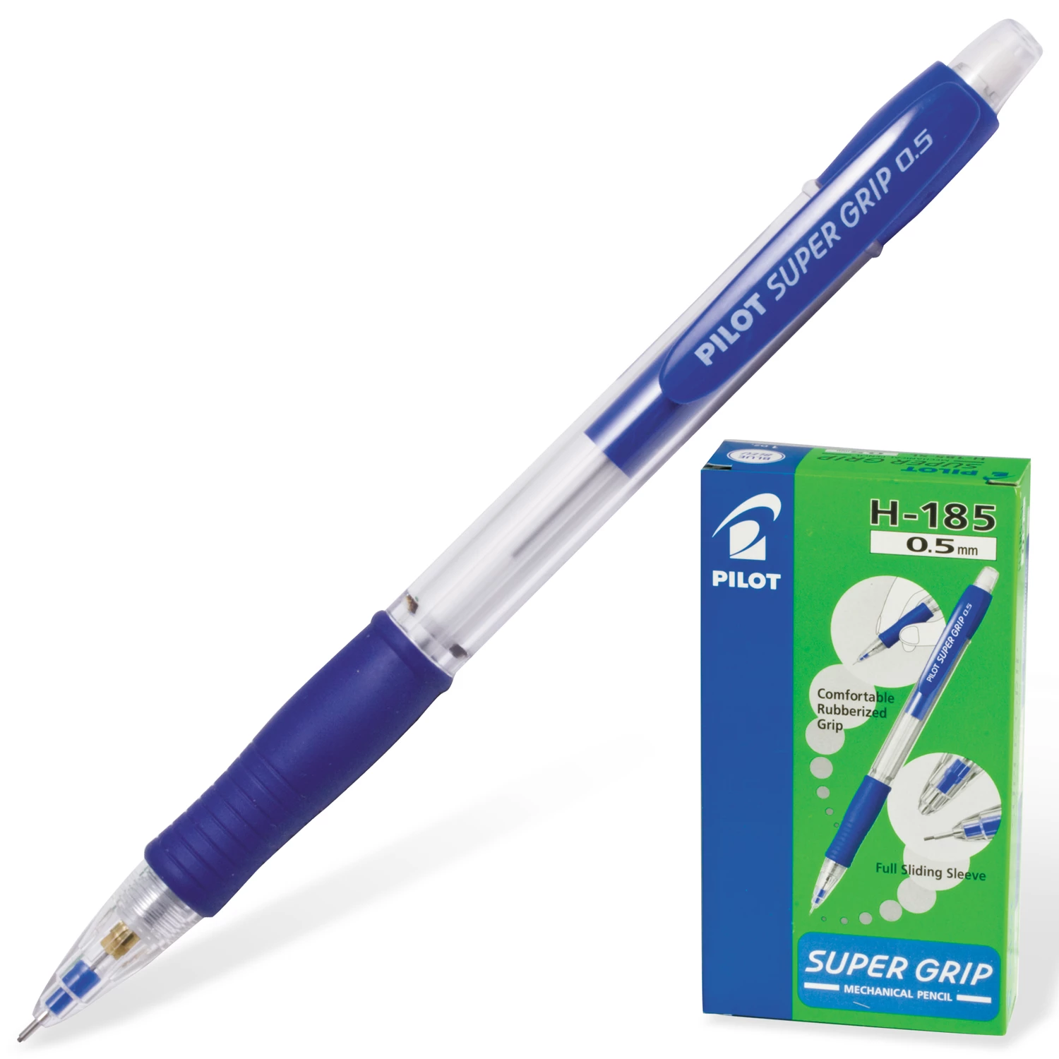 Карандаш механический 0,5 мм, PILOT H-185 Super Grip, ластик, резиновый грип, корпус синий, H-185-SL 180171