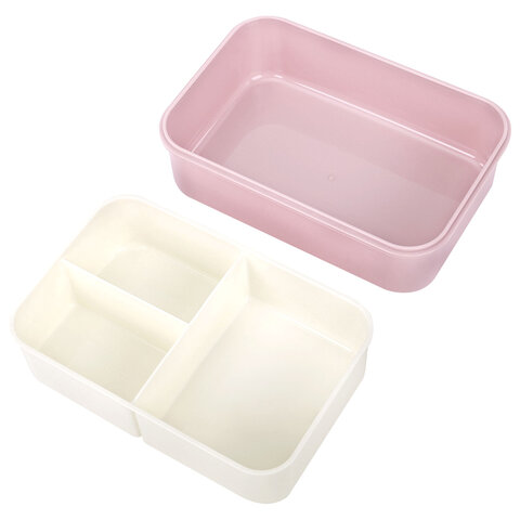 Ланч-бокс контейнер 2 секции, 3+1 отделения, 1,4 л, ложка, вилка, 7х21х14 см, розовый, JOYLUX, 609348 - МСК «Форвард»