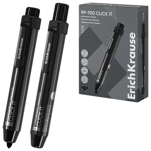 Маркер перманентный автоматический ERICH KRAUSE RP-700 "Click it", ЧЕРНЫЙ, 2 мм, 60828 152662