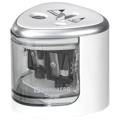 Точилка электрическая BRAUBERG DUAL (для 2 диаметров карандашей!), 4 батарейки АА, белая, 270580 - МСК «Форвард»