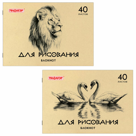 Блокнот д/рис. А4 40л., скоба, обложка офсет, ПИФАГОР, 200х285мм, Лебеди/Лев, 126962