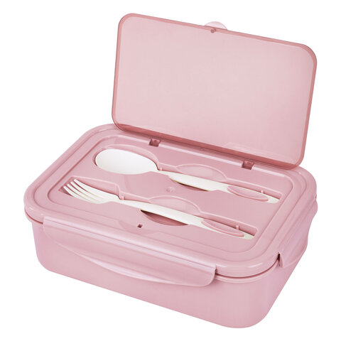 Ланч-бокс контейнер 2 секции, 3+1 отделения, 1,4 л, ложка, вилка, 7х21х14 см, розовый, JOYLUX, 609348 - МСК «Форвард»