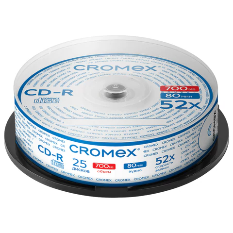 Диск CD-R CROMEX (КРОМЕКС), 700 Mb, 52x, Cake Box (упаковка на шпиле), КОМПЛЕКТ 25 шт., 513776