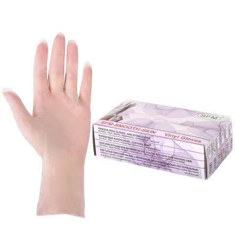 Перчатки виниловые смотровые 50 пар (100 штук), размер XL (очень большой), прозрачные, SFM, Германия 631523 - МСК «Форвард»