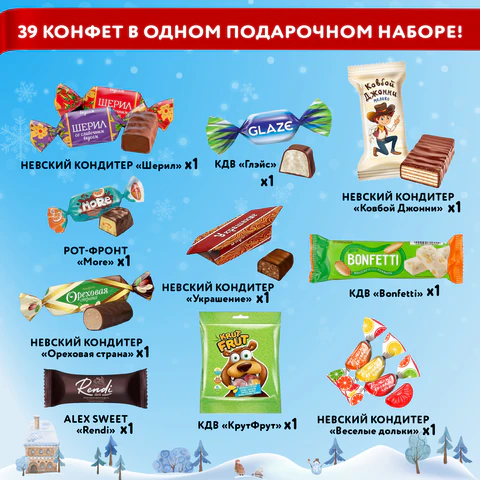 Подарок новогодний "СЛАДКОЕЖКА", 600 г, НАБОР конфет, жестяная упаковка с ручкой, МОСУПАК 624507 - МСК «Форвард»