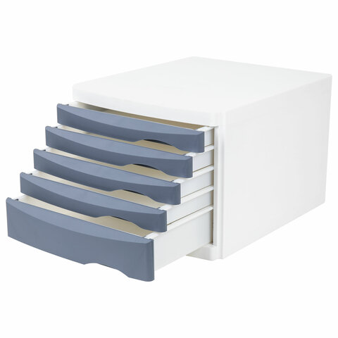 Бокс с 5 выдвижными лотками, корпус светлый, лотки серые, 235х300х355 мм, BRAUBERG "Office-Expert", 238045 - МСК «Форвард»