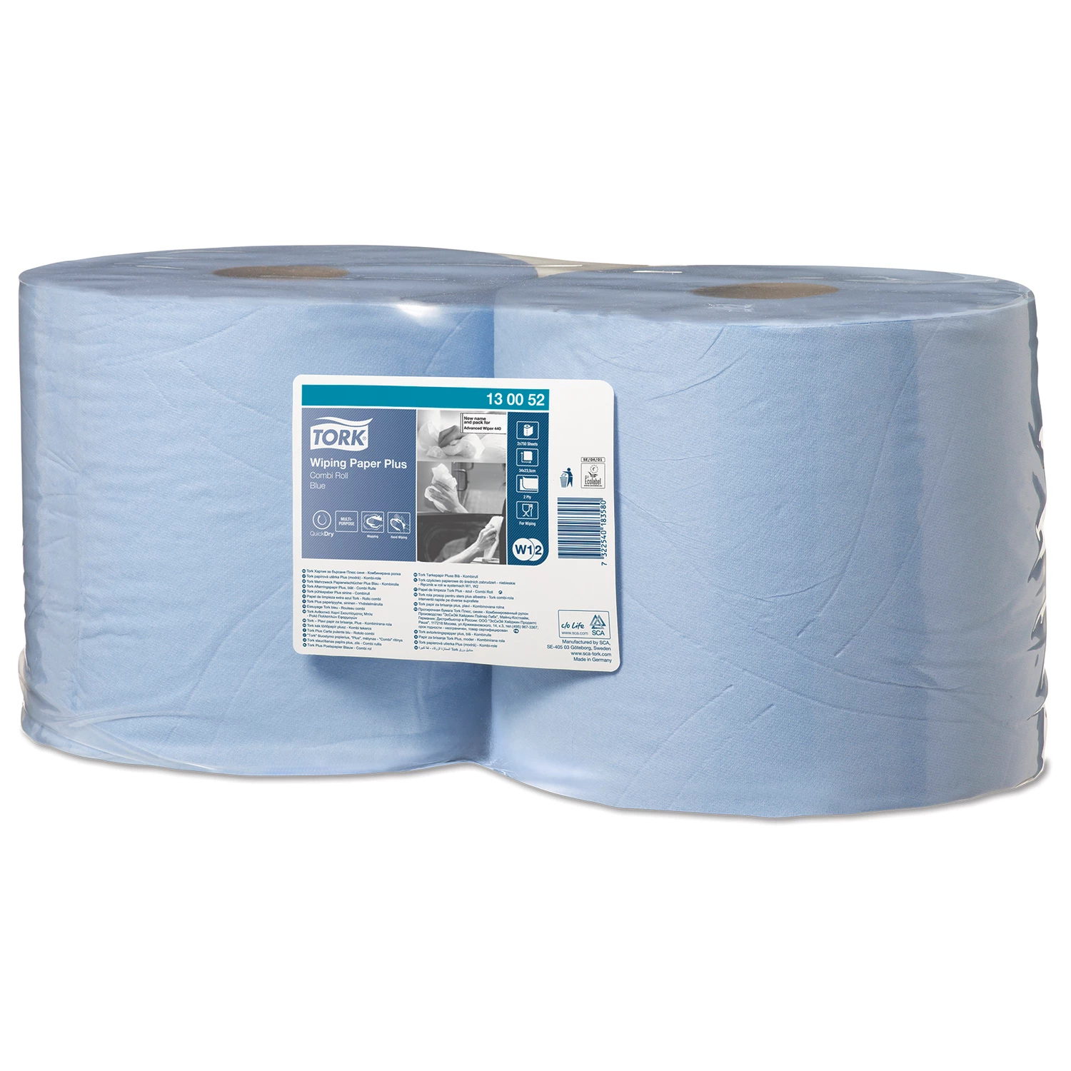 Бумага протирочная TORK (Система W1, W2) КОМПЛЕКТ 2шт, Advanced, 750л/рулон, 34х23см, 2-сл, 130052 124542