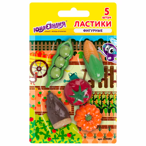 Набор ластиков фигурных ЮНЛАНДИЯ "Огород", 5 шт., ассорти, 229595
