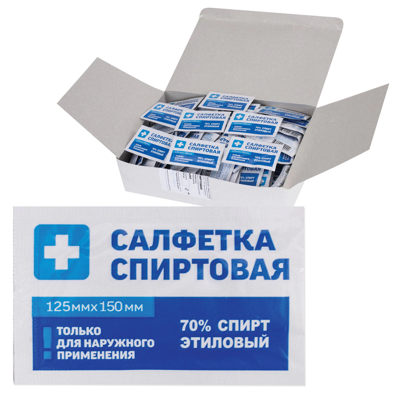 Спиртовые салфетки антисептические 125х150мм КОМПЛЕКТ 250шт., ГРАНИ, короб, 630865