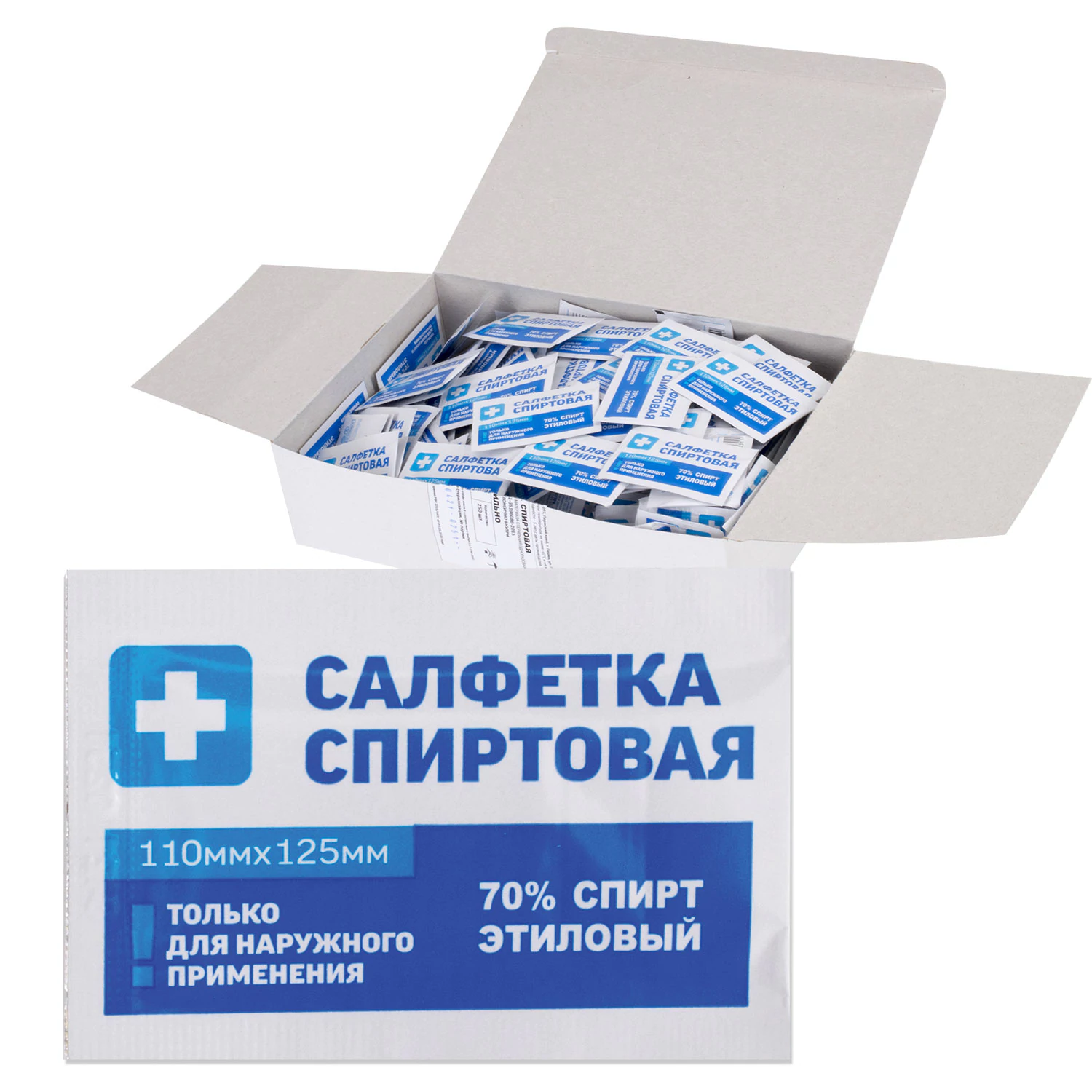 Спиртовые салфетки антисептические 110х125мм КОМПЛЕКТ 250шт., ГРАНИ, короб, 630864