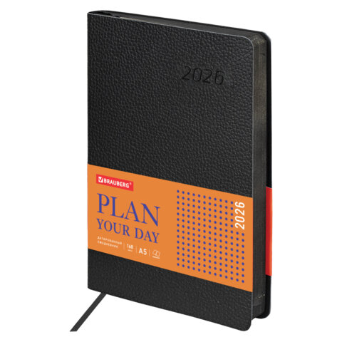 Ежедневник датированный 2026 А5 138x213 мм, BRAUBERG "Stylish", под кожу, гибкий, черный, 117097 - МСК «Форвард»
