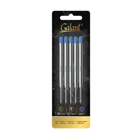 Стержень шариковый тип PARKER, СИНИЕ, КОМПЛЕКТ 5 ШТ., пишущий узел 0,7 мм, блистер, GALANT, 170388 - МСК «Форвард»