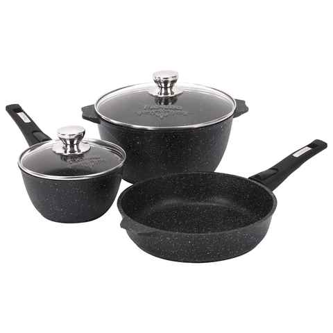 Набор посуды (сковорода 26 см, кастрюля 5 л, ковш 1,7 л, 2 съемных ручки, 2 крышки), МЕЧТА "Гранит Black", 001802 700722 - МСК «Форвард»