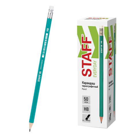 Карандаш чернографитный с ластиком STAFF EVERYDAY BLP-GRN, 1 шт., НВ, пластик., корпус зеленый, 181939 - МСК «Форвард»