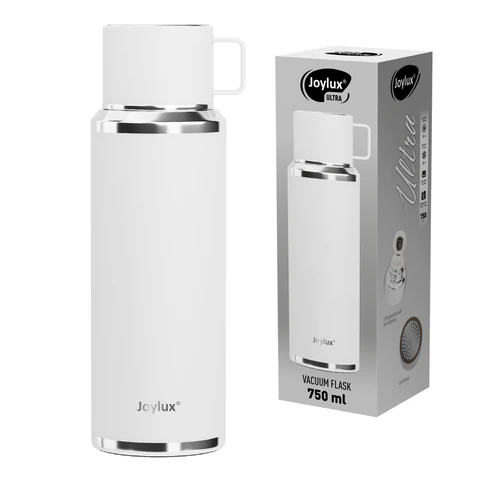 Термос 0,75 л JOYLUX (ДЖОЙЛЮКС) ULTRA, нержавеющая сталь SUS316, крышка/кружка, питейник, сито, белый матовый, 700315 - МСК «Форвард»