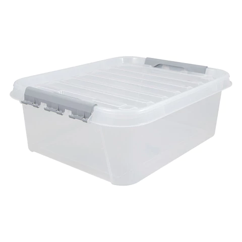 Ящик-контейнер 23 л с КРЫШКОЙ НА ЗАЩЕЛКАХ ПОЛИМЕРБЫТ "ПРОФИ", 18х50х39 см, штабелируемый, ПРОЧНЫЙ, прозрачный, 437940000 608202 - МСК «Форвард»
