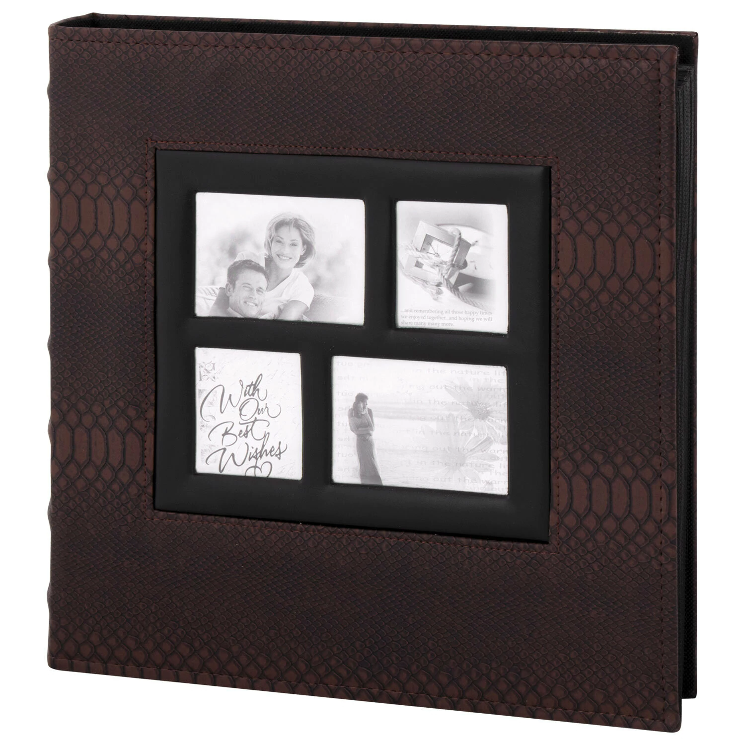 Фотоальбом BRAUBERG на 500 фото 10*15 см, под кожу рептилии, рамка для фото, бокс, коричневый,390680