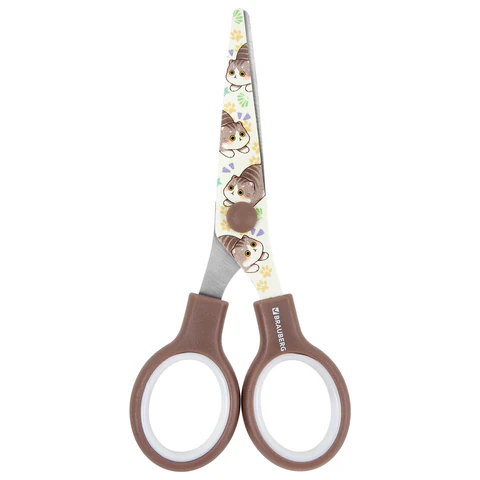 Ножницы 130 мм, коричневые, с цветной печатью "Милые котики", BRAUBERG CUTE CATS, 238957 - МСК «Форвард»