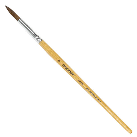 Кисть ПИФАГОР, ПОНИ, круглая, № 6, деревянная лакированная ручка, колпачок, пакет,200835