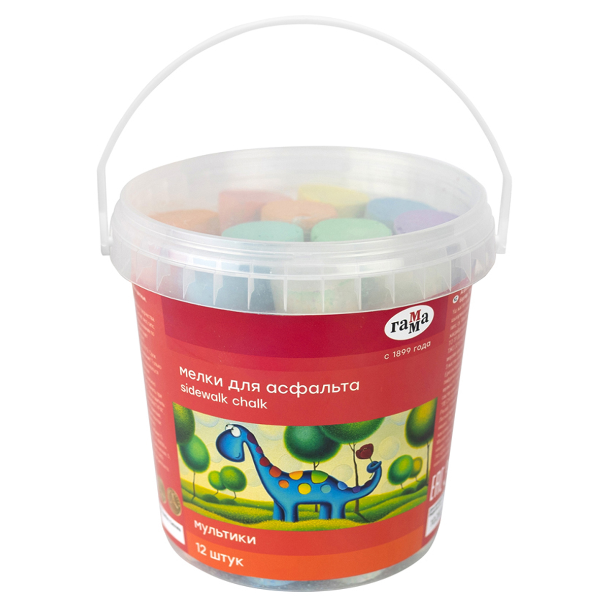 Мелки для асфальта Гамма "Мультики" цветные, 12шт., круглые, пластиковое ведро 171220212 342045