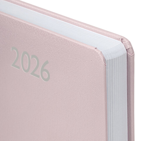 Ежедневник датированный 2026, А5, 138x213 мм, BRAUBERG "Profile", балакрон, светло-розовый, 117075 - МСК «Форвард»