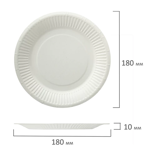 Тарелка одноразовая бумажная 180 мм, КОМПЛЕКТ 100 шт., БЮДЖЕТ, белая мелованная, LAIMA, 608083 - МСК «Форвард»