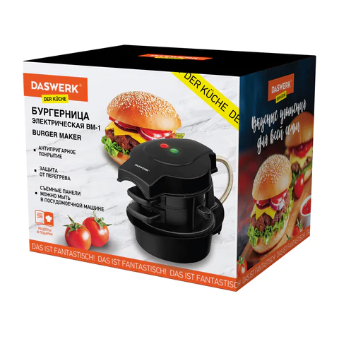 Бургерница-сендвичница электрическая антипригарная, съемная панель, 700 Вт, DASWERK (ДАСВЕРК), BM-1, 456333 - МСК «Форвард»