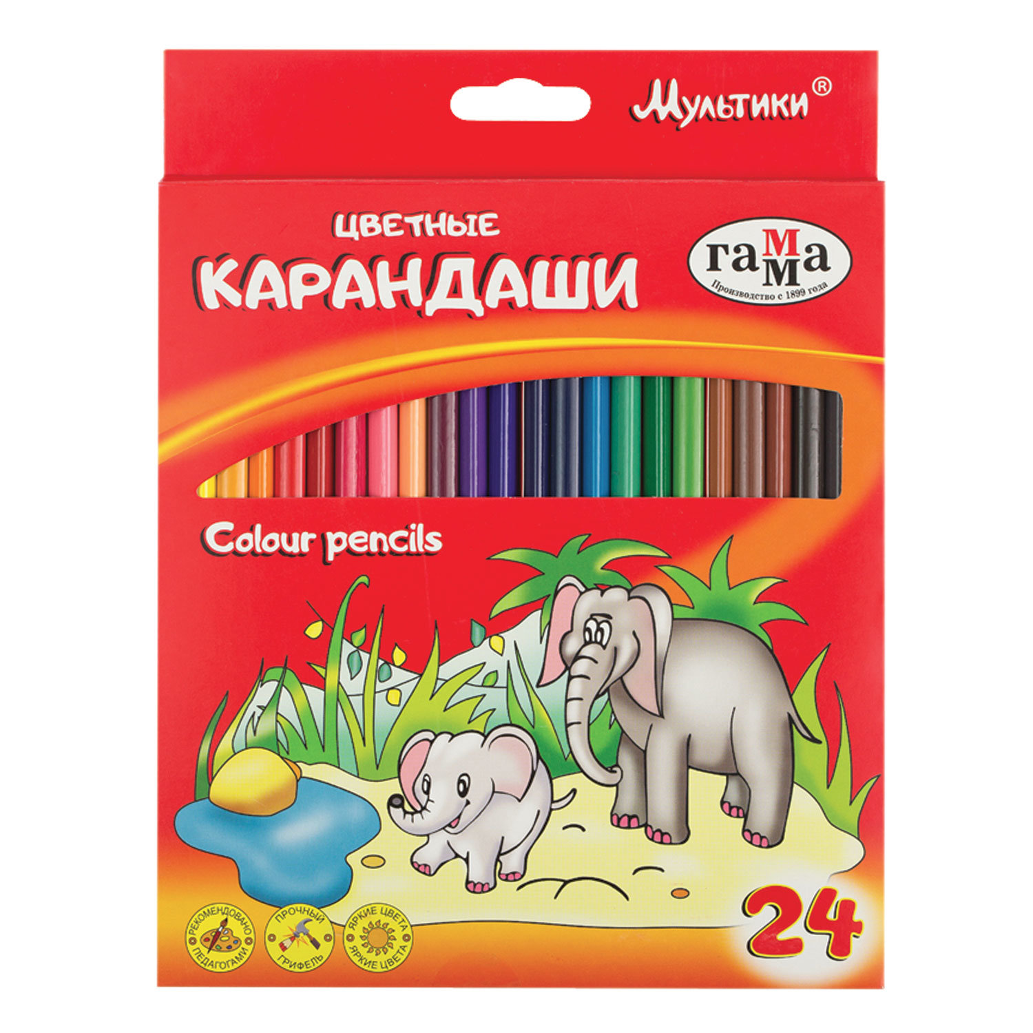 Карандаши цветные ГАММА "Мультики", 24 цв., заточенные, трехгранные, карт. упак., 290122_24 181471