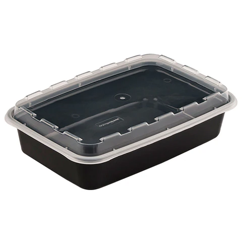 Контейнер одноразовый 830 мл, С КРЫШКОЙ, 207х140 мм, КОМПЛЕКТ 150шт черный/прозрачный, ПП, ВЗЛП, 1261Ч 609227