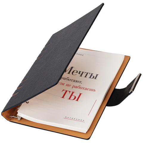 Ежедневник на кольцах в наборе с ручкой А5, 165x229 мм, BRAUBERG "Lux", под кожу, 100 листов, черный, 116856 - МСК «Форвард»