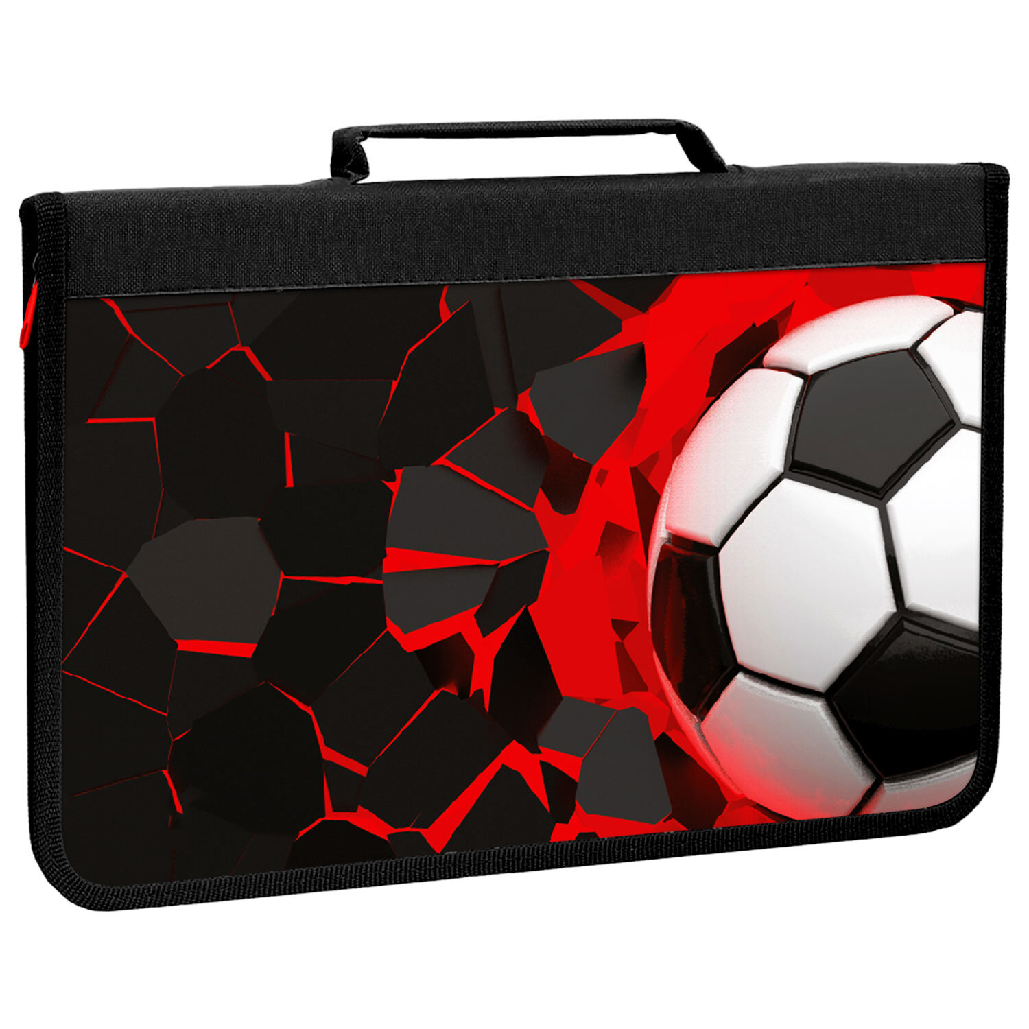 Папка на молнии BRAUBERG А4 с ручкой, с органайзером, 1 отделение, Black football, 270992