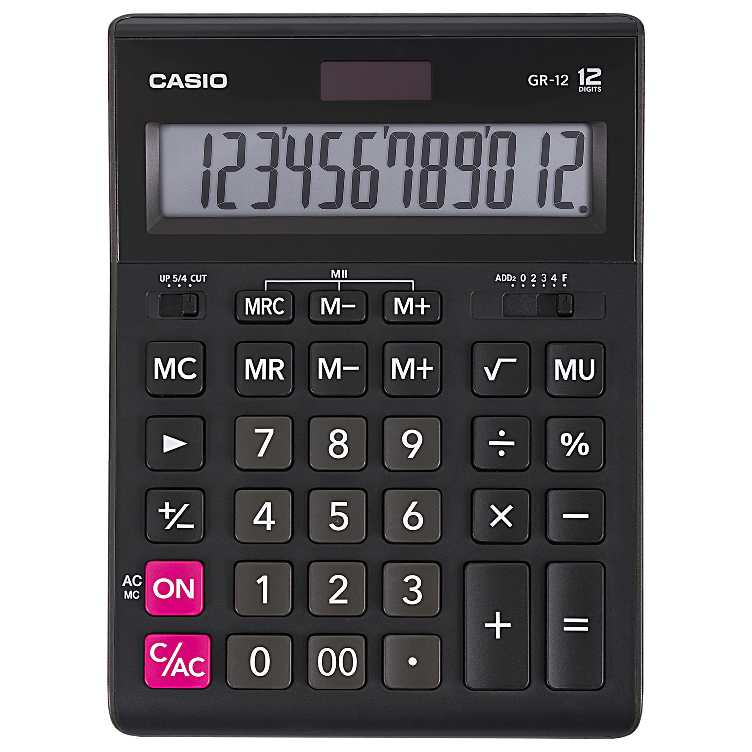 Калькулятор настольный CASIO GR-12-W (209х155 мм), 12 разрядов, двойное питание, черный, европодвес 250380