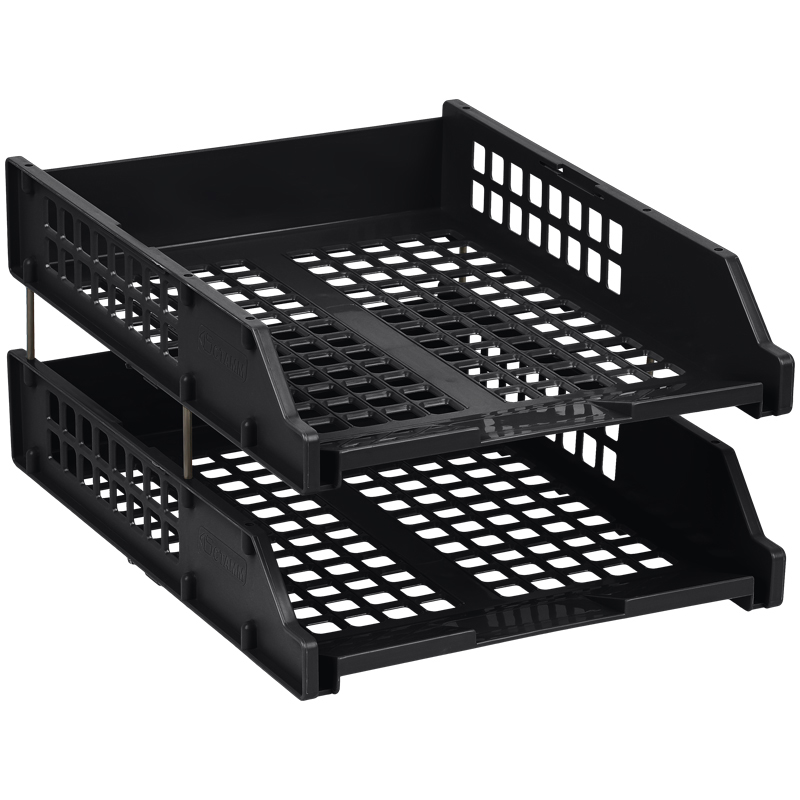 Лотки горизонтальные для бумаг, НАБОР 2 шт (340х260х158мм), на метал стерж, черный,  СТАММ "Strong",ЛТГ-63793 235918