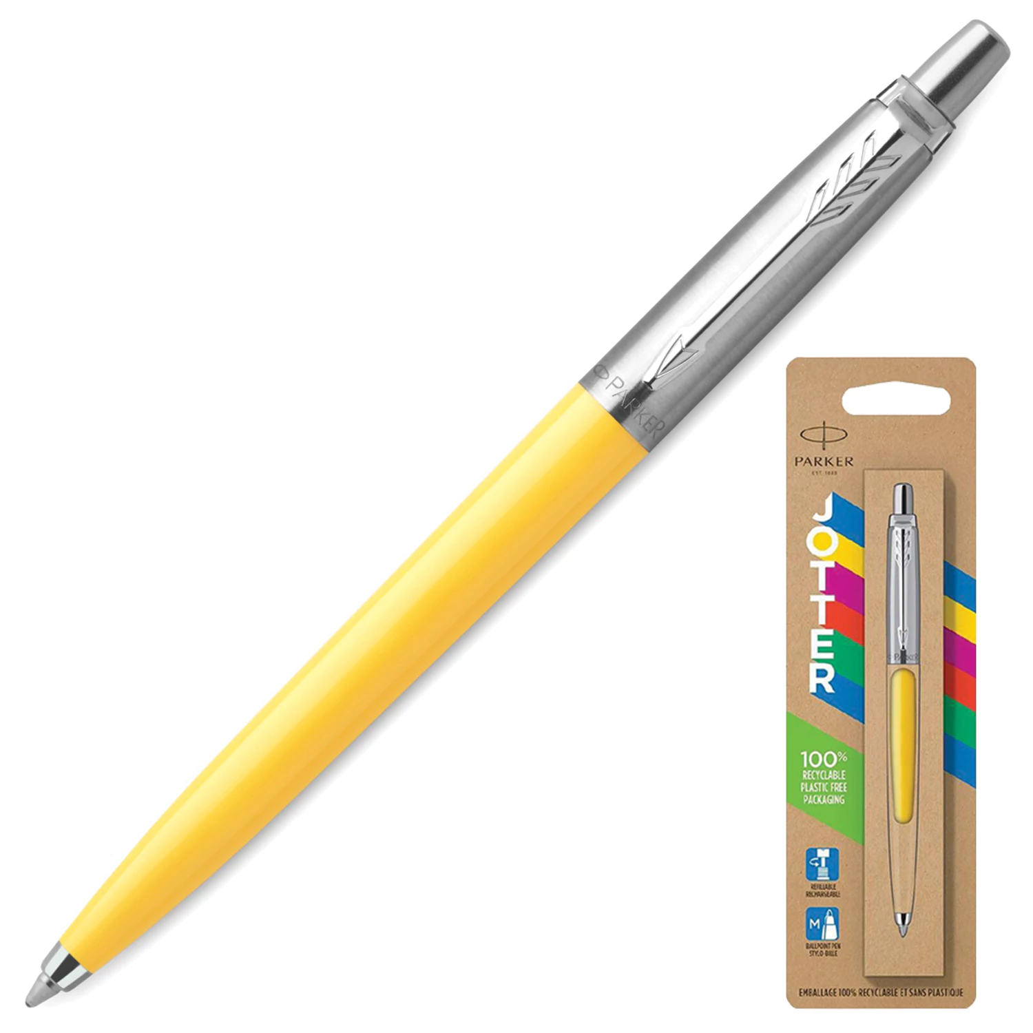 Ручка шариковая PARKER Jotter Orig Yellow, желтый, нержавеющая сталь, блистер, синяя, 2076056 143862