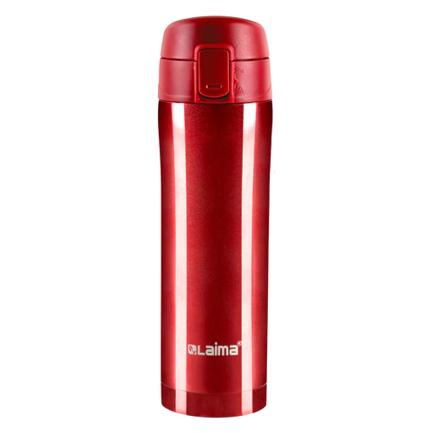 Термокружка 470 мл из нержавеющей стали SUS304, взрывной тёмно-красный металлик, LAIMA, 608822