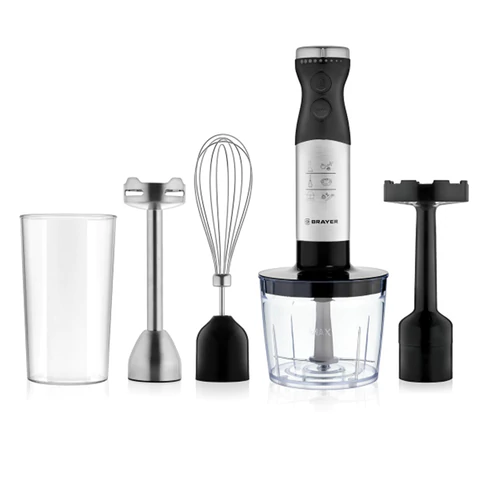 Блендер погружной BRAYER BR1244, 800 Вт, 8 скоростей, 4 насадки, стакан, черный 456087 - МСК «Форвард»