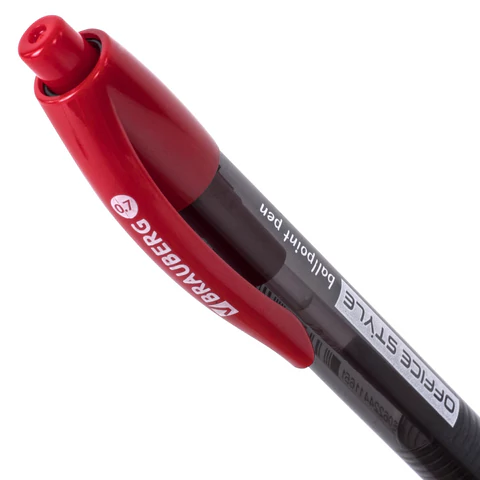 Ручка шариковая автоматическая с грипом BRAUBERG OFFICE STYLE, КРАСНАЯ, узел 0,7 мм, линия 0,35 мм, тонированный корпус, 144211 - МСК «Форвард»