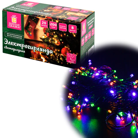 Электрогирлянда-нить комнатная "Стандарт" 20 м, 200 LED, мультицветная, 220 V, контроллер, ЗОЛОТАЯ СКАЗКА, 591358 - МСК «Форвард»