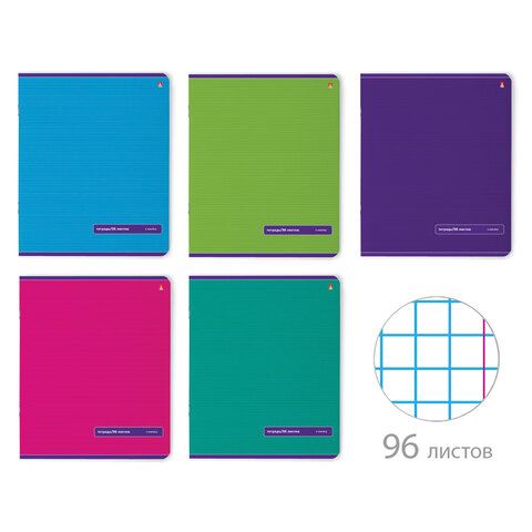 Тетрадь А5 96л. АЛЬТ скоба, клетка, глянцевая ламинация, Классика (5 видов), 7-96-012/1 404128