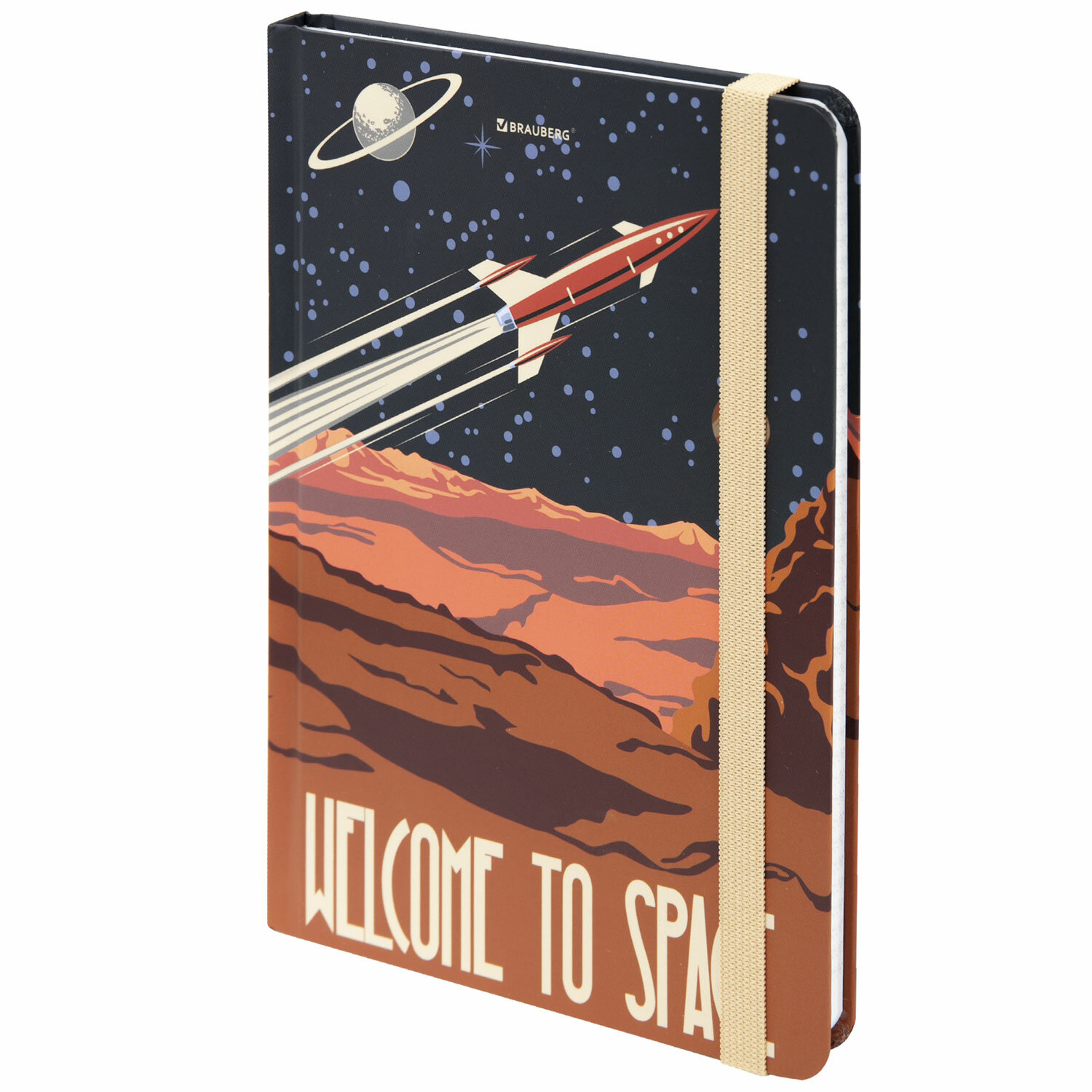 Блокнот с резинкой в клетку 96л, А5 145х203мм, твердая обложка, BRAUBERG, SpaceX, 113724