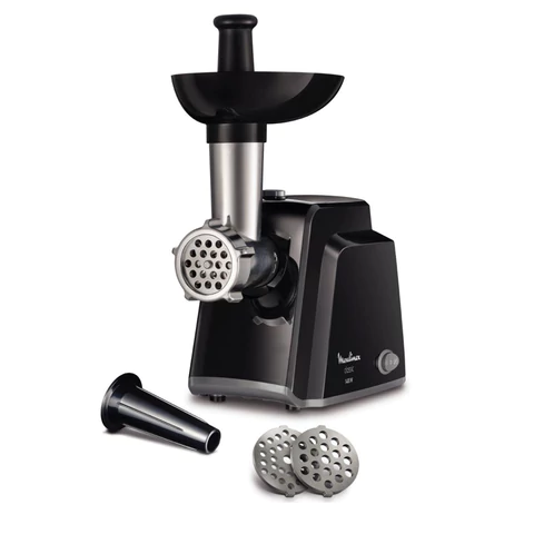 Мясорубка MOULINEX ME105830, 1400 Вт, производительность 1,7 кг/мин, 2 насадки, реверс, пластик, черная, 1510001079 456479 - МСК «Форвард»