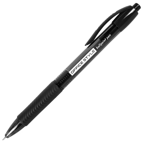 Ручка шариковая автоматическая с грипом BRAUBERG OFFICE STYLE, ЧЕРНАЯ, узел 0,7 мм, линия 0,35 мм, тонированный корпус, 144212 - МСК «Форвард»