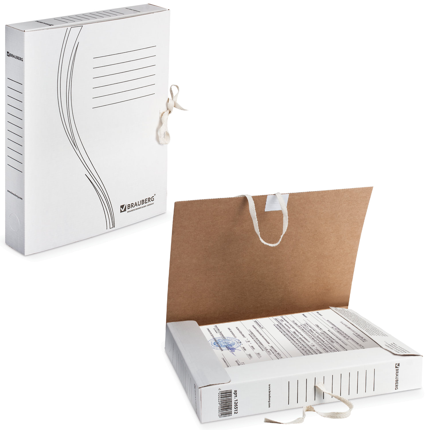 Папка архивная с завязками А4 (325х260мм), 45мм, до400л,плотн,микрогофрокартон,БЕЛАЯ,BRAUBERG,126512