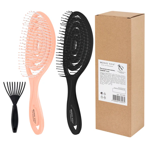Расческа для волос массажная 22х7 см, НАБОР 2 шт. + щетка для чистки В ПОДАРОК, MONTE VITA (МОНТЕ ВИТА), 457435 - МСК «Форвард»